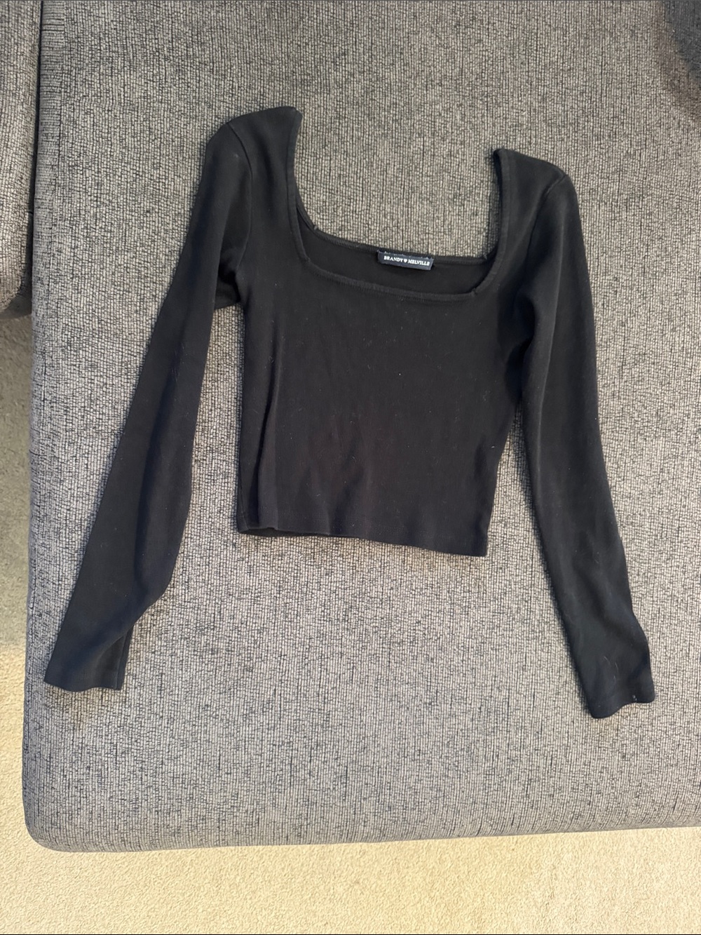 Brandy Melville Black Square Neck Long Sleeve Crop Top